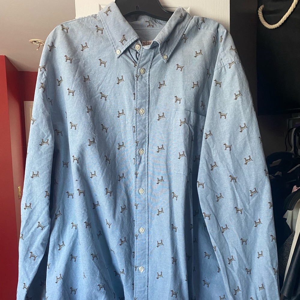 Men’s Chambray Linen Dog Print button-down Shirt